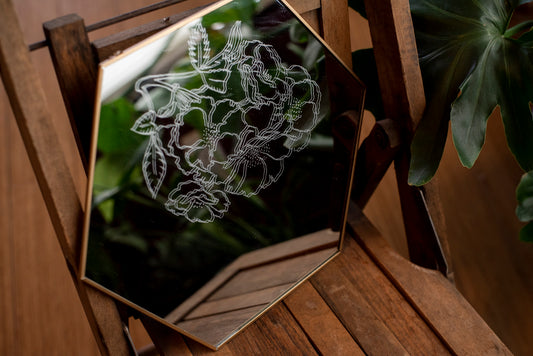 'Hanging Roses' Hexagon Mirror